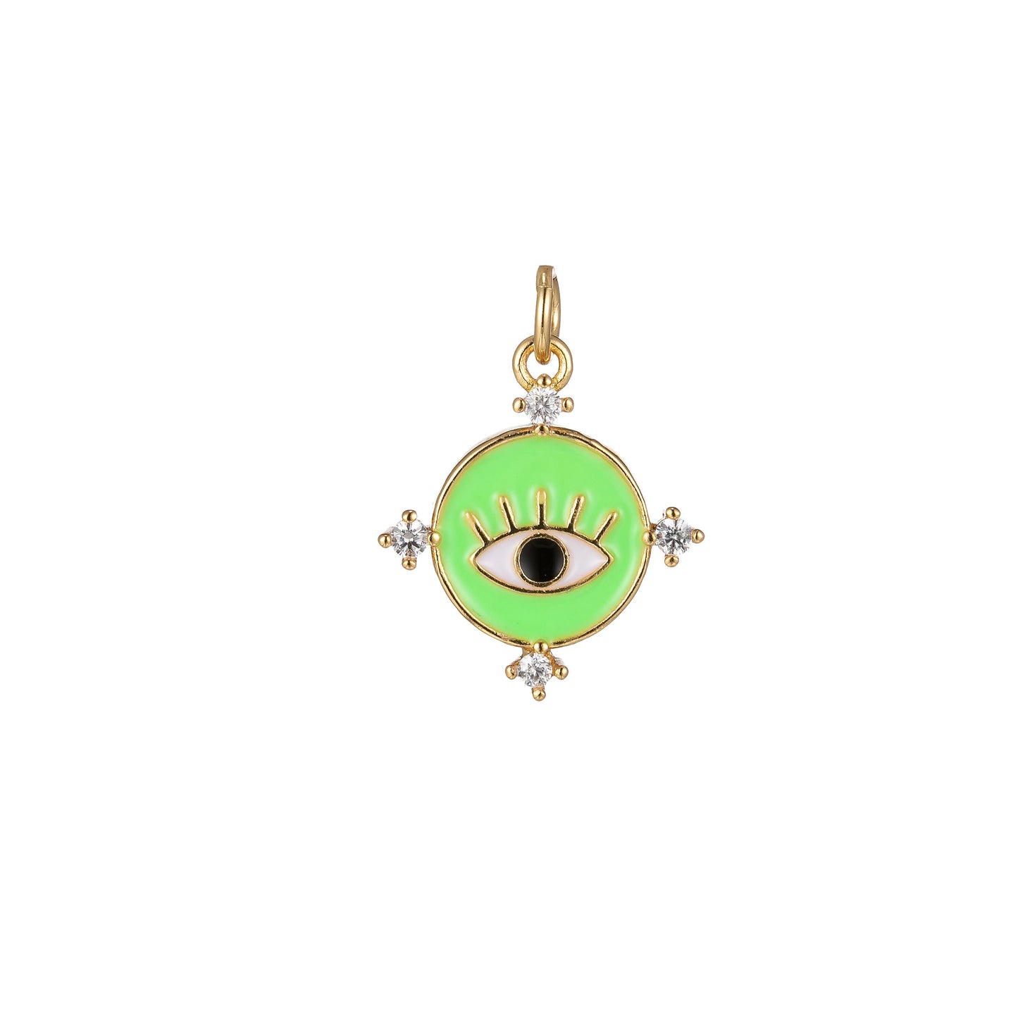 Gold Filled Evil Eye Charm Enamel Eye Heart Pendant Micro Pave Eye Charm Cubic Zirconia Round Amulet Jewelry Medallion, 2272