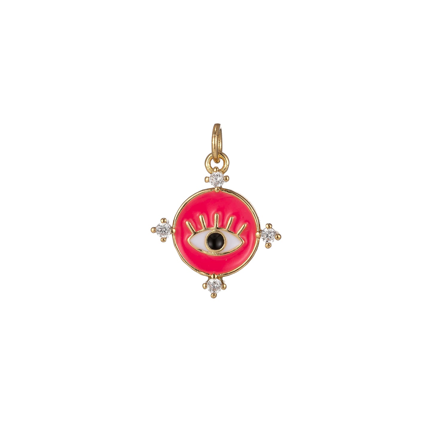 Gold Filled Evil Eye Charm Enamel Eye Heart Pendant Micro Pave Eye Charm Cubic Zirconia Round Amulet Jewelry Medallion, 2272