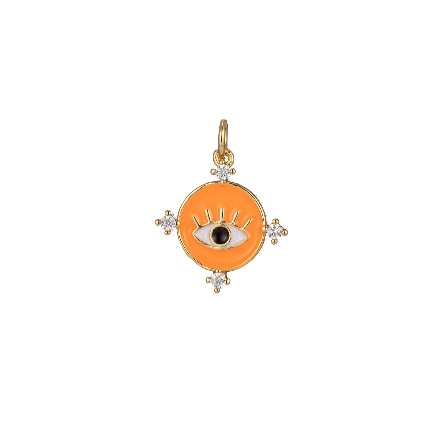 Gold Filled Evil Eye Charm Enamel Eye Heart Pendant Micro Pave Eye Charm Cubic Zirconia Round Amulet Jewelry Medallion, 2272