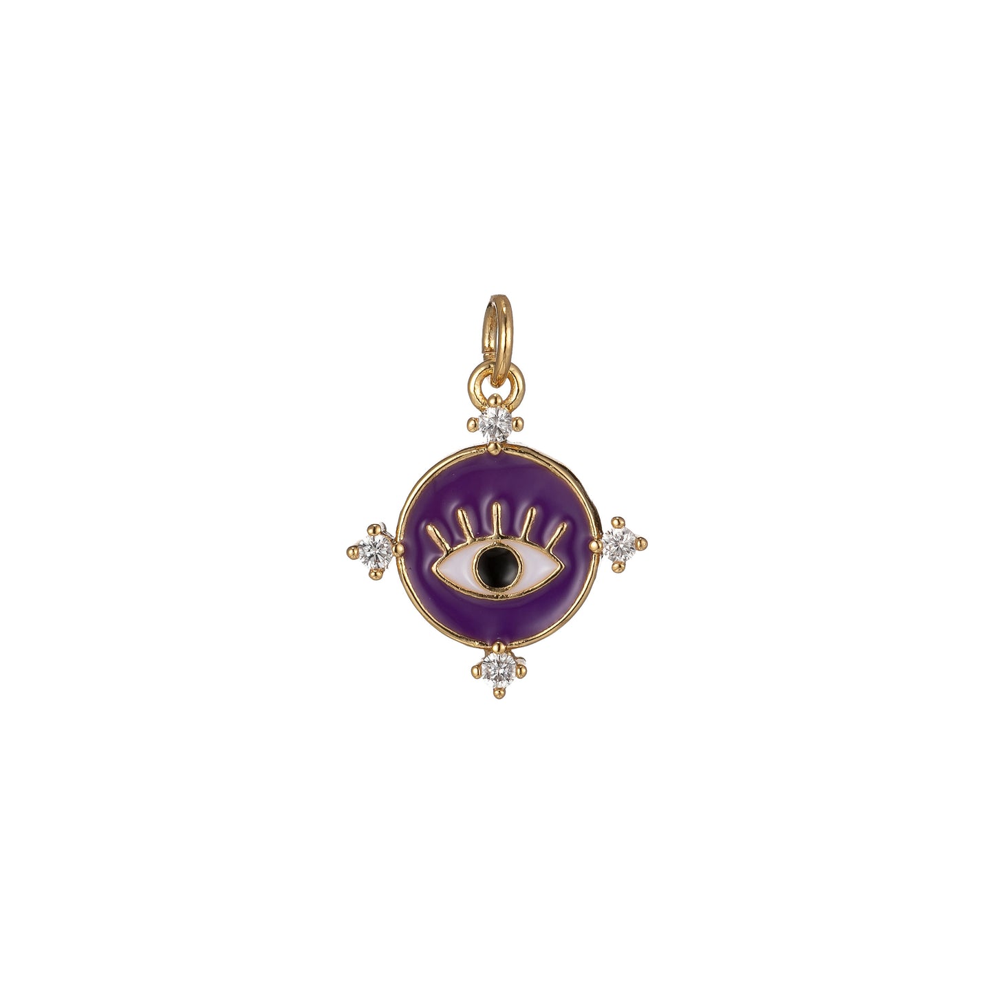Gold Filled Evil Eye Charm Enamel Eye Heart Pendant Micro Pave Eye Charm Cubic Zirconia Round Amulet Jewelry Medallion, 2272
