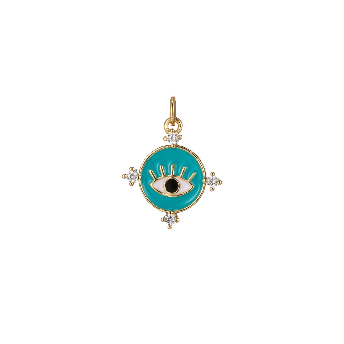 Gold Filled Evil Eye Charm Enamel Eye Heart Pendant Micro Pave Eye Charm Cubic Zirconia Round Amulet Jewelry Medallion, 2272