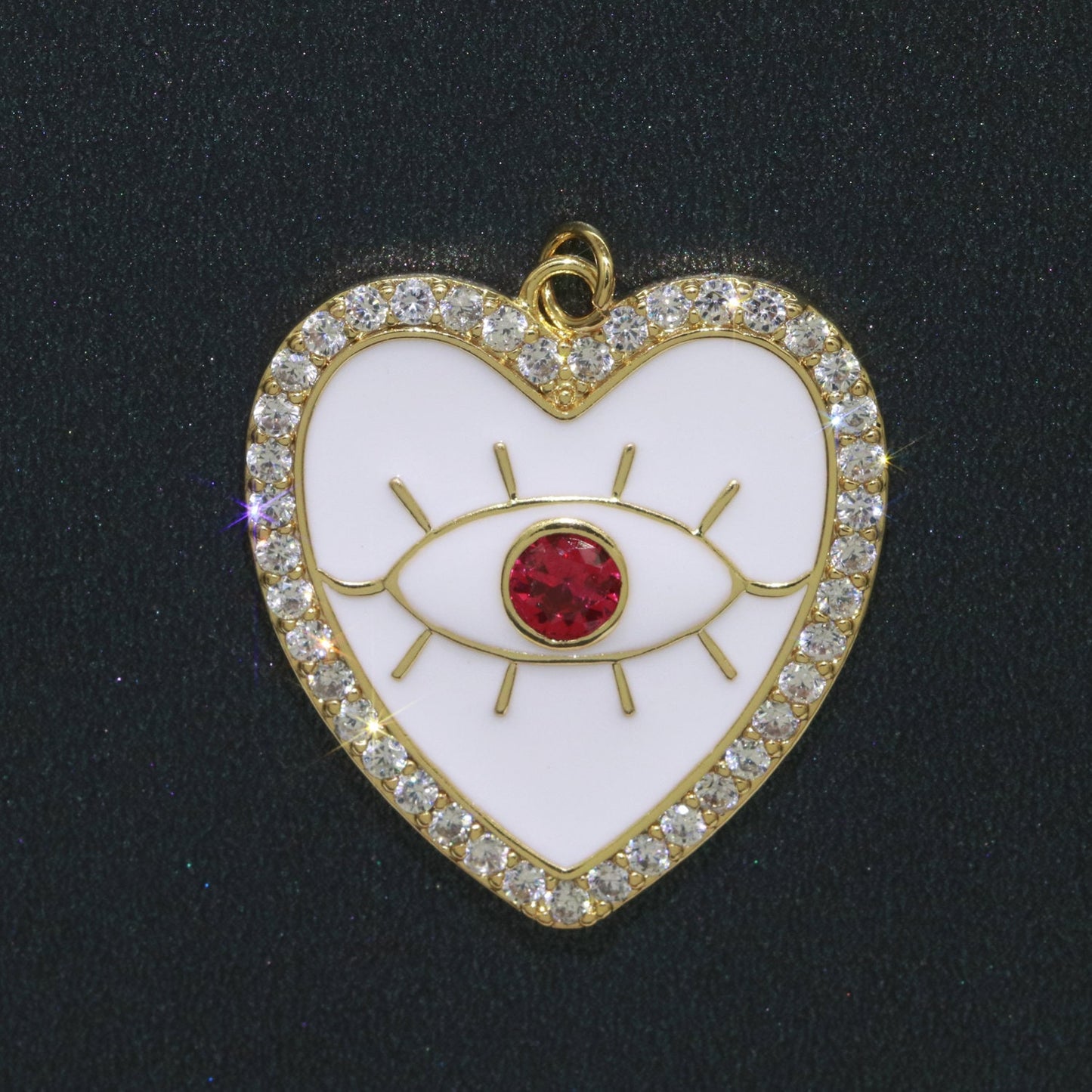 Gold Filled Enamel Pink White Yellow Evil Eye Heart Shape Pendant,Enamel Evil eye Charm,Enamel heart Jewelry Findings