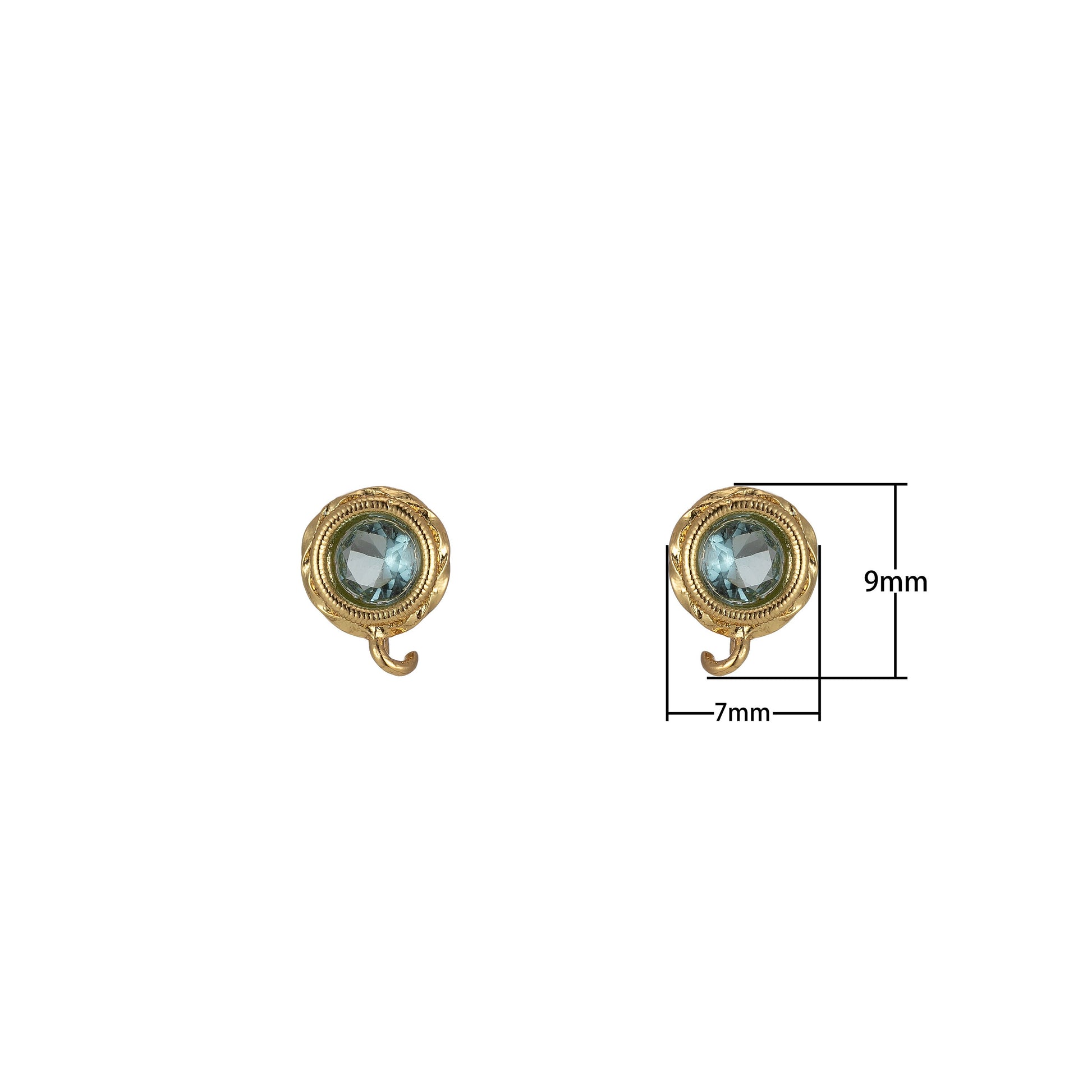 Tiny Cz Cubic Earring Post w/ open link, Nickel free, 9x7mm Design 24K gold plated brass, CZ, Earring making post 1 pair L-323