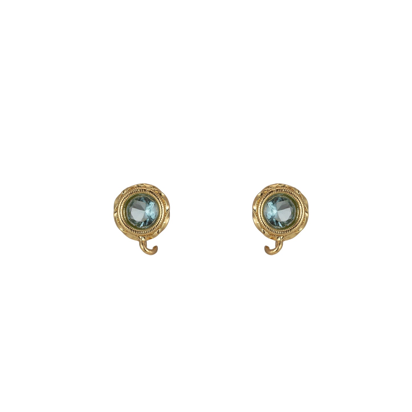 Tiny Cz Cubic Earring Post w/ open link, Nickel free, 9x7mm Design 24K gold plated brass, CZ, Earring making post 1 pair L-323