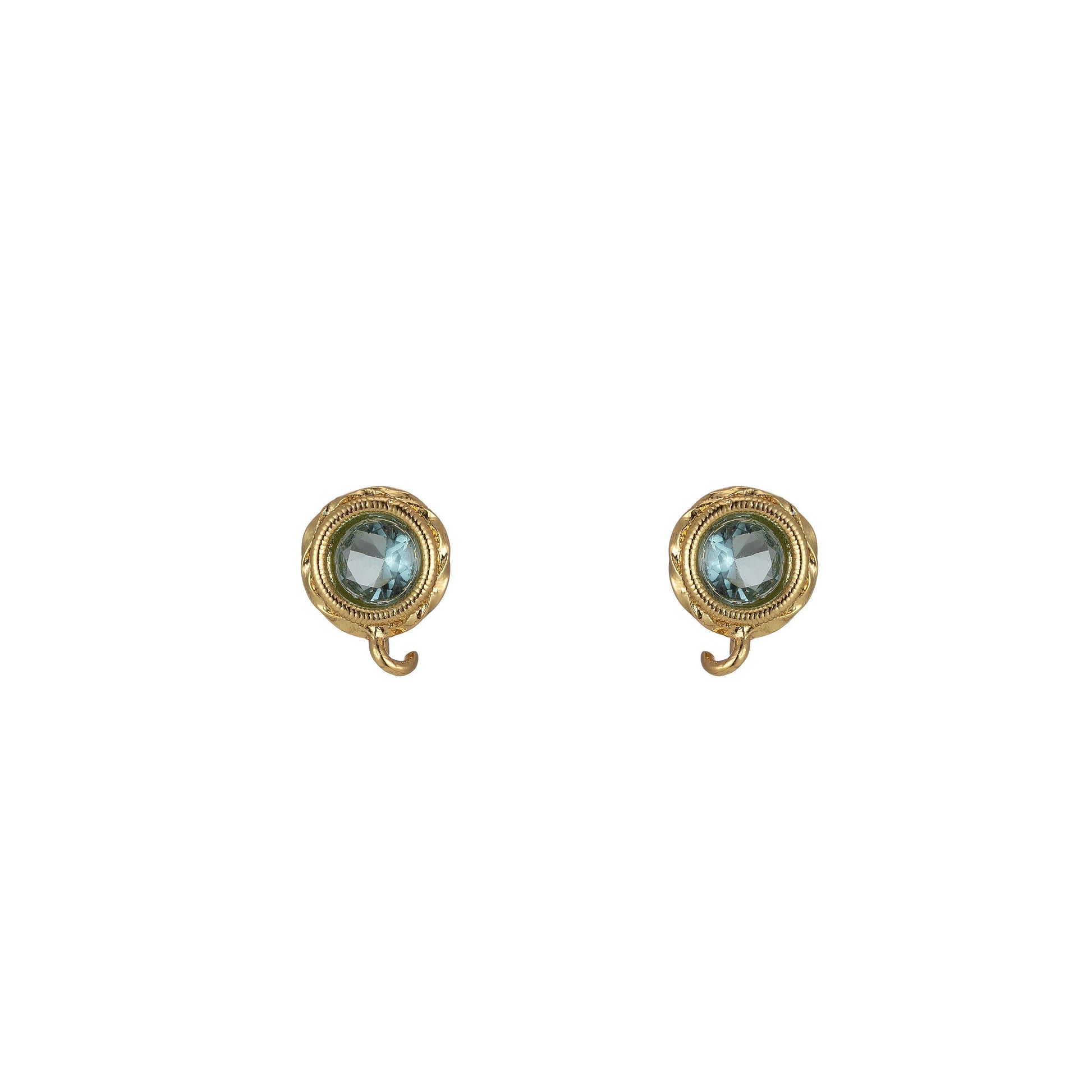 Tiny Cz Cubic Earring Post w/ open link, Nickel free, 9x7mm Design 24K gold plated brass, CZ, Earring making post 1 pair L-323