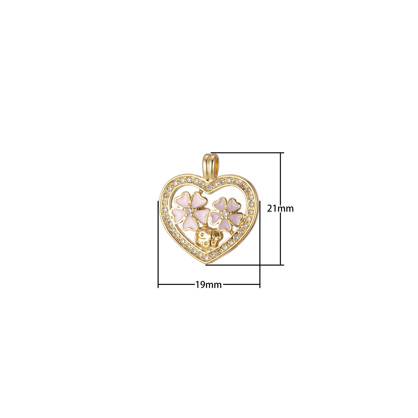 Mini Gold Heart Cubic Pave Charms, Enamel Pink FlowerLove Charm, Cz Charm ,Gold Love Lock charm Relationship Jewelry Inspired, 2244