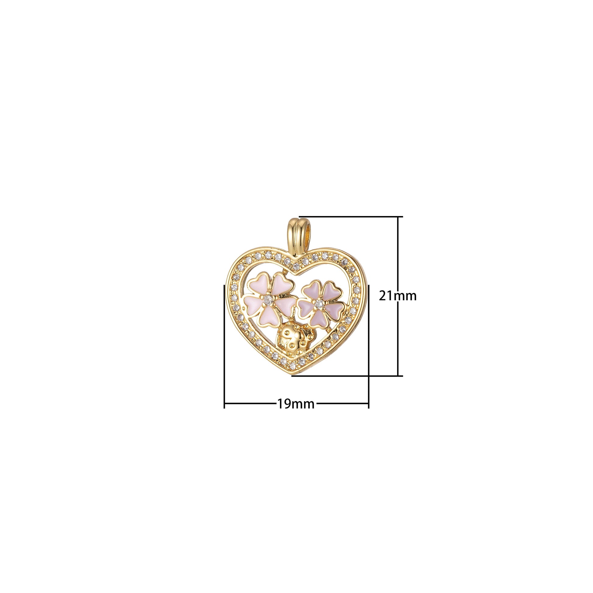 Mini Gold Heart Cubic Pave Charms, Enamel Pink FlowerLove Charm, Cz Charm ,Gold Love Lock charm Relationship Jewelry Inspired, 2244