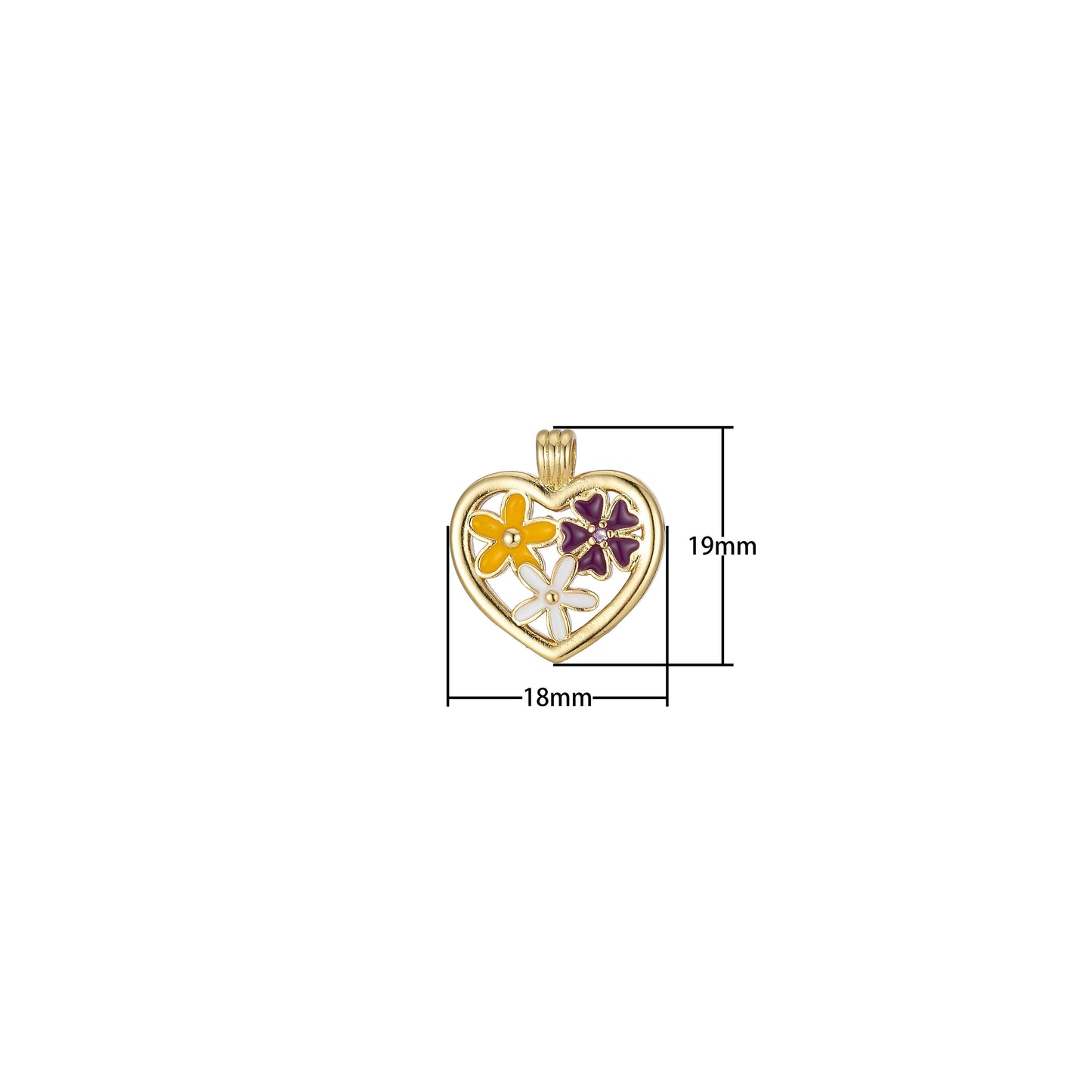 Mini Gold Heart Garden Flower Charms, Enamel colorful Floral Charm, Gold Love Lock charm Relationship Jewelry Inspired, 2246
