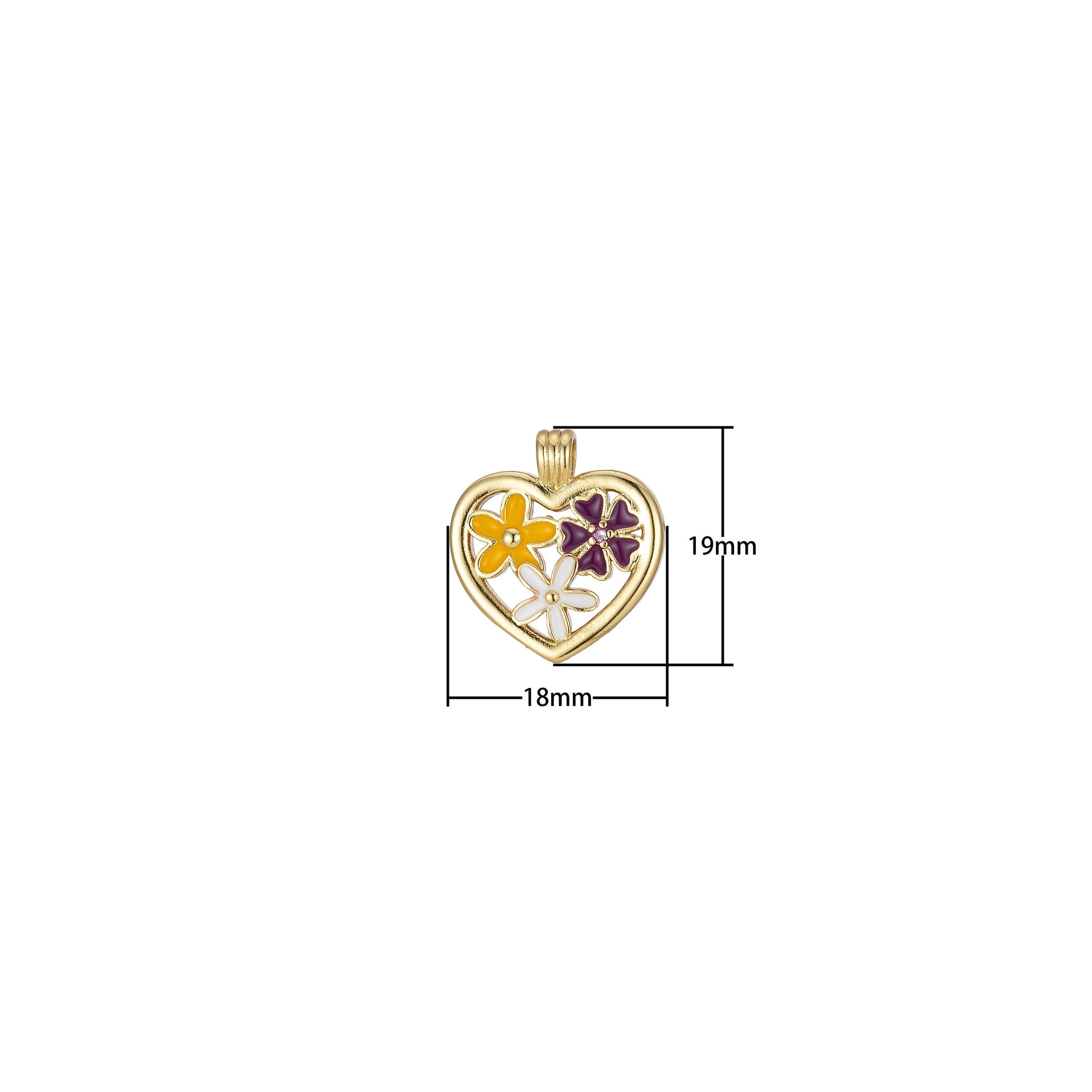 Mini Gold Heart Garden Flower Charms, Enamel colorful Floral Charm, Gold Love Lock charm Relationship Jewelry Inspired, 2246