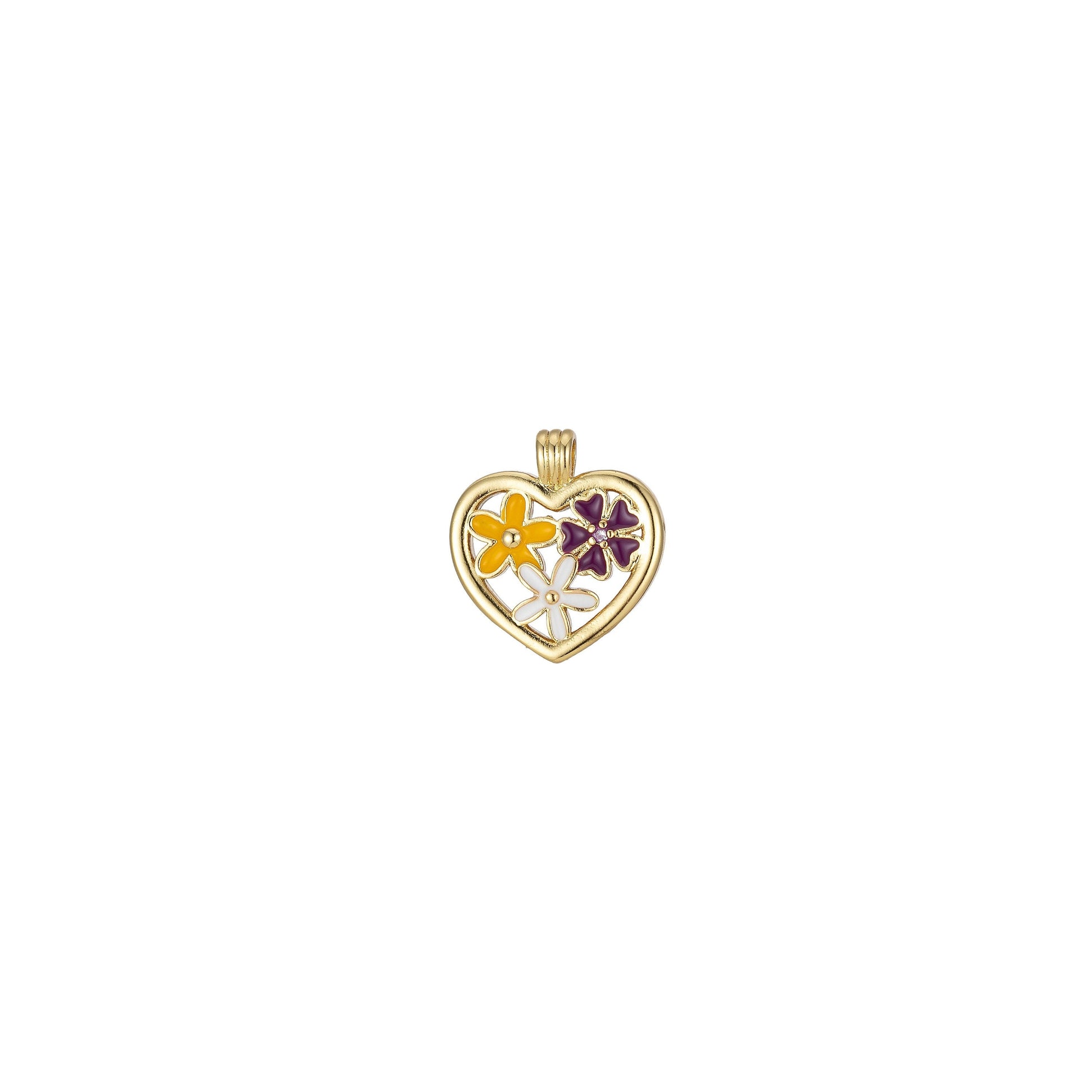 Mini Gold Heart Garden Flower Charms, Enamel colorful Floral Charm, Gold Love Lock charm Relationship Jewelry Inspired, 2246