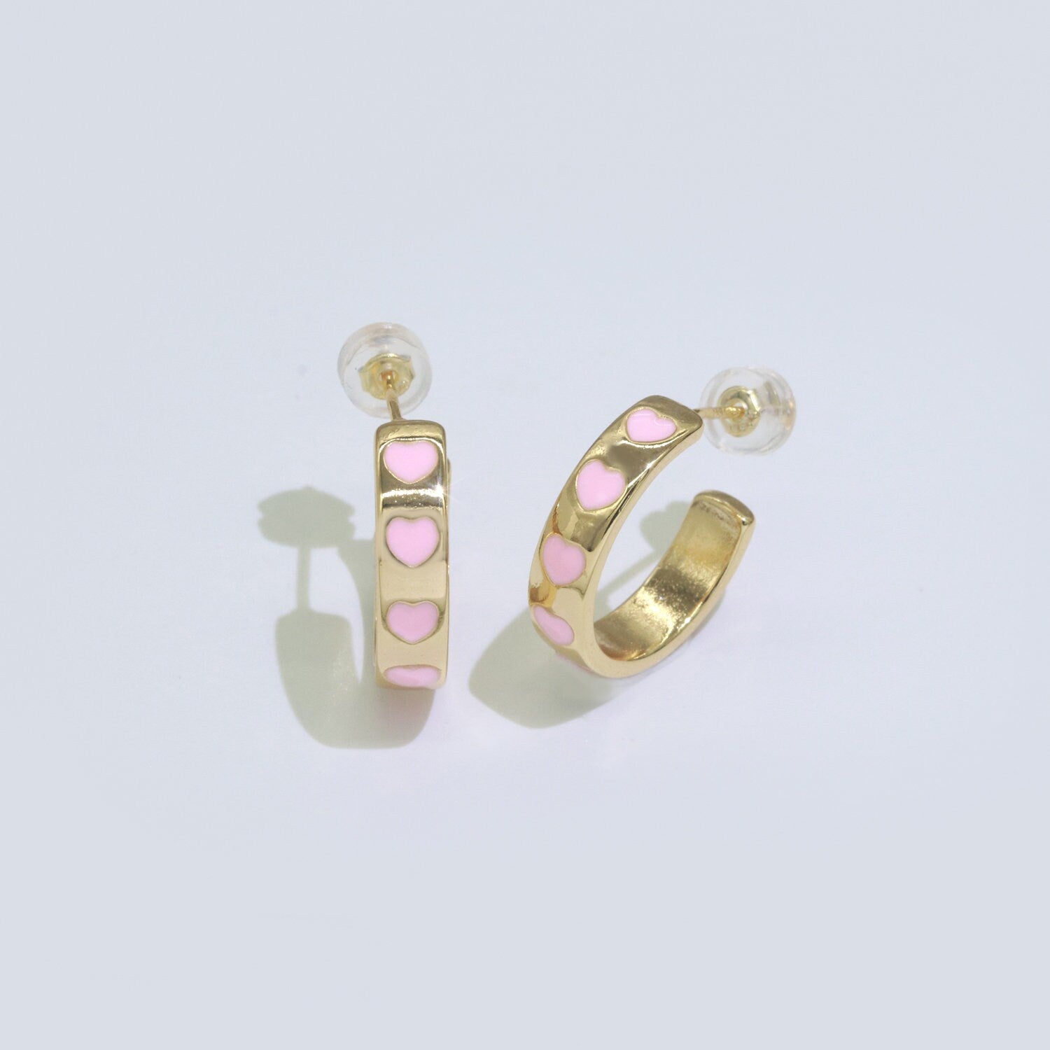 14K Gold Filled Enamel Hoop Earrings, 17.5mm Heart Hoops, Enamel Earrings, Dainty Hoop for Everyday Wear Summer Trend Y2K Jewelry