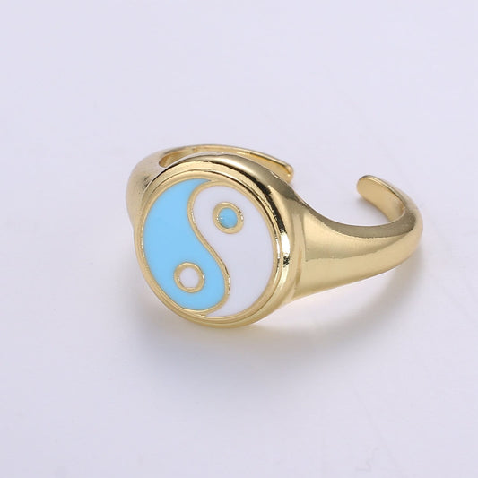 Adjustable Yin Yang Ring, Gold Signet Ring Bold Statement Ring for Summer Trend Jewelry 90s Trend Ring 389, R-505