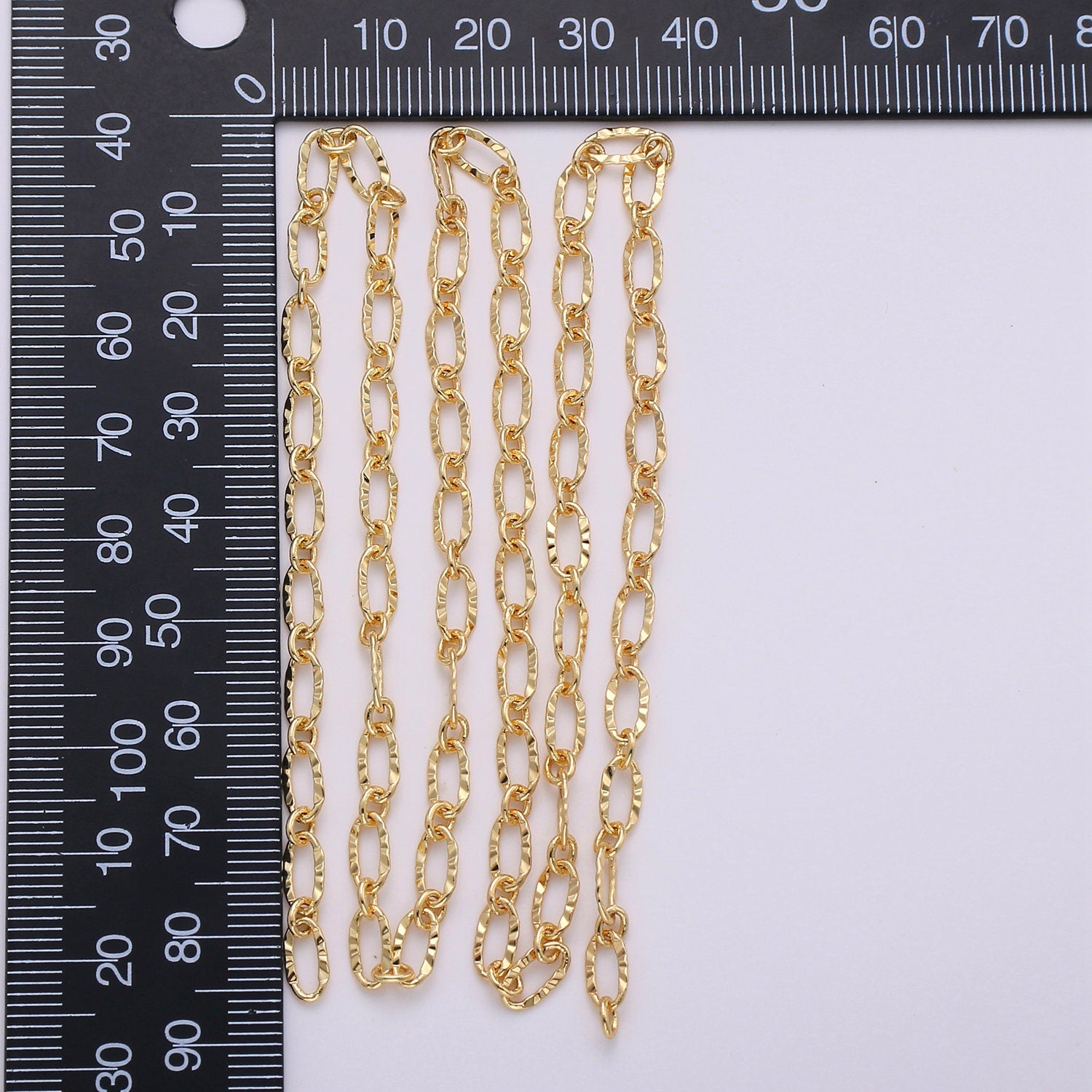 Gold Pounded Oval Chain by Yard, Sunburst Link Chain, Rolo Wholesale bulk Roll Chain for Bracelet, Necklace, Anklet Jewelry Making, 142