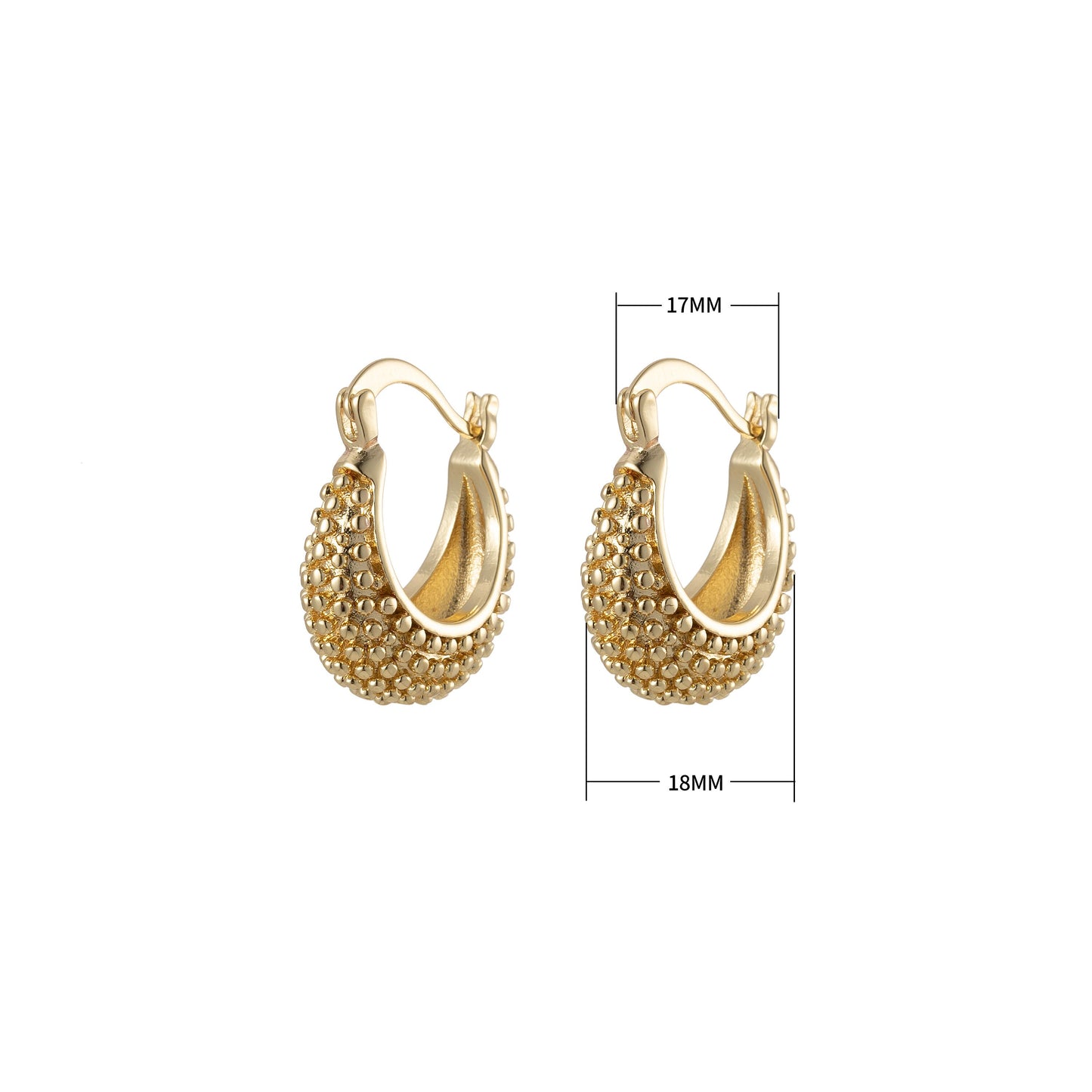 Thick Chunky Gold Hoop Earrings. Bead Dot Textured Hoops. Beaded Dotted Unique Design hypoallergenic Earrings for Women.
