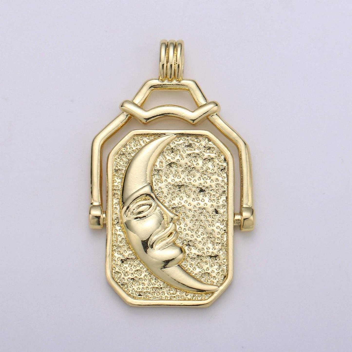 Double Sided Pendant Celestial Jewelry Reversible Necklace Component Supply 14K Gold Filled Celestial Charm Sun Moon Spin Jewelry, J-59