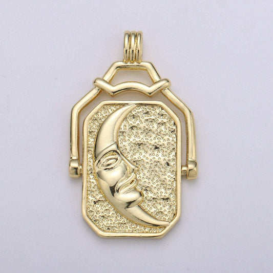 Double Sided Pendant Celestial Jewelry Reversible Necklace Component Supply 14K Gold Filled Celestial Charm Sun Moon Spin Jewelry, J-59