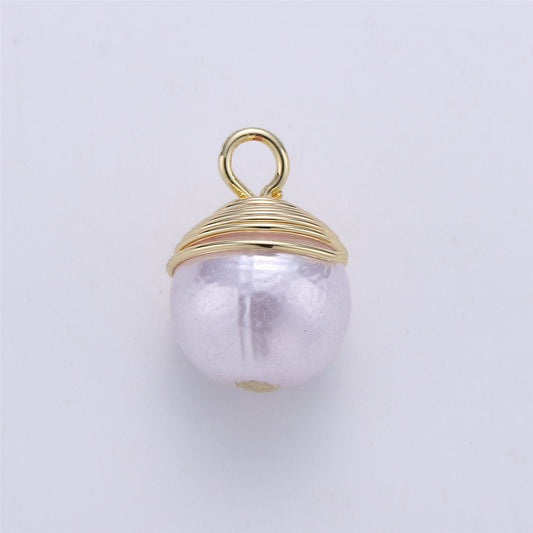Solitaire Pearl Simulated Round Pendant gold Charm White Pearl DIY Jewelry Necklace making