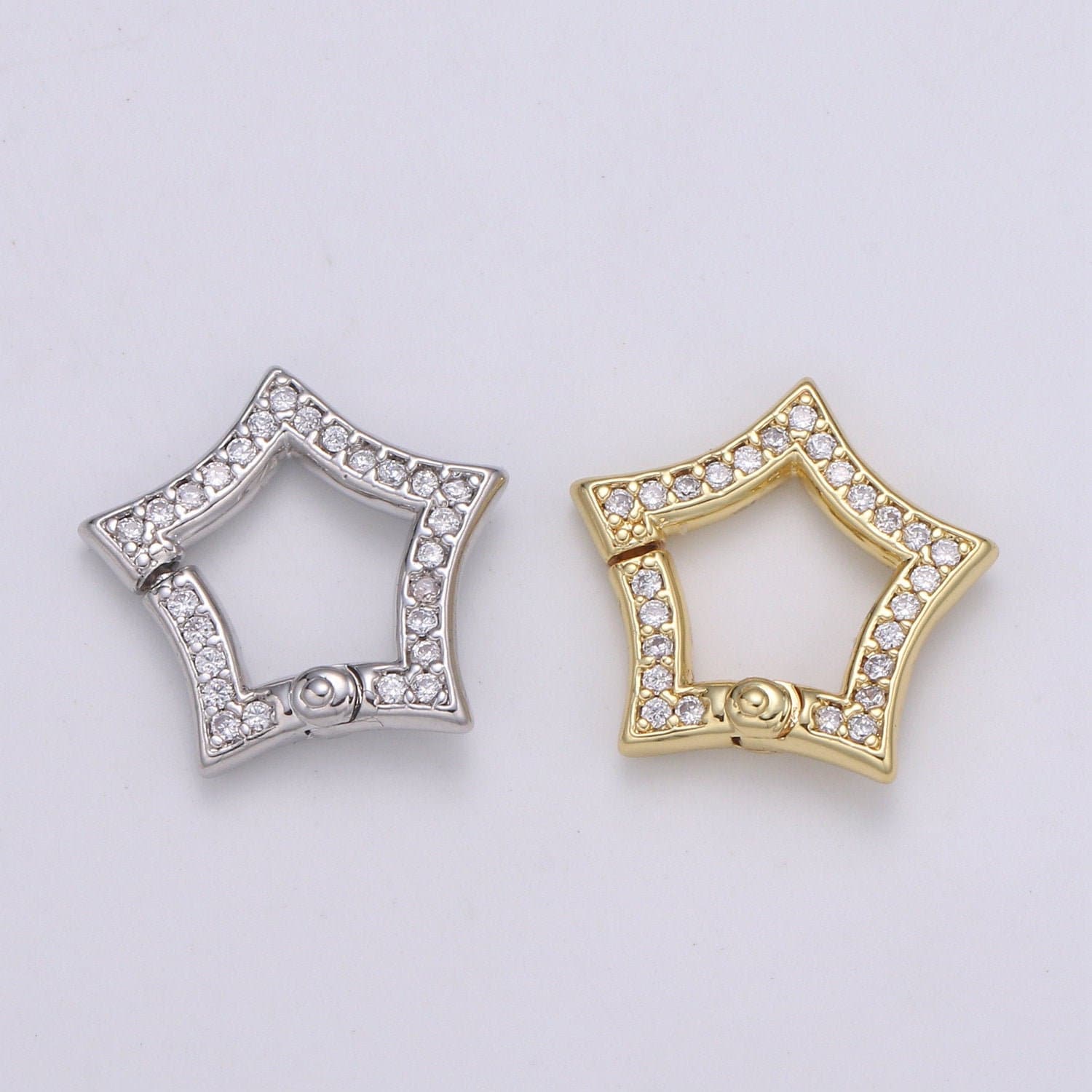 1pc Double Sided Star Pull Gate Ring Clasp, Celastial Clasp, Interlocking Clasp, Pave Stas Clasps, Gold Silver Color Option,1105,1106