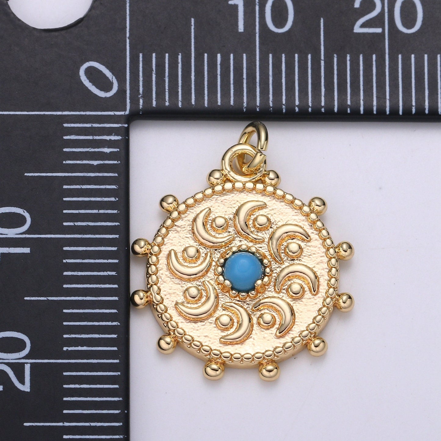 1Pc Gold chakra Charms, Dainty Turquoise Yoga charm in Round Disc Charm Medallion for Necklace, Cresent Moon Bohemian Pendant chgf-2111