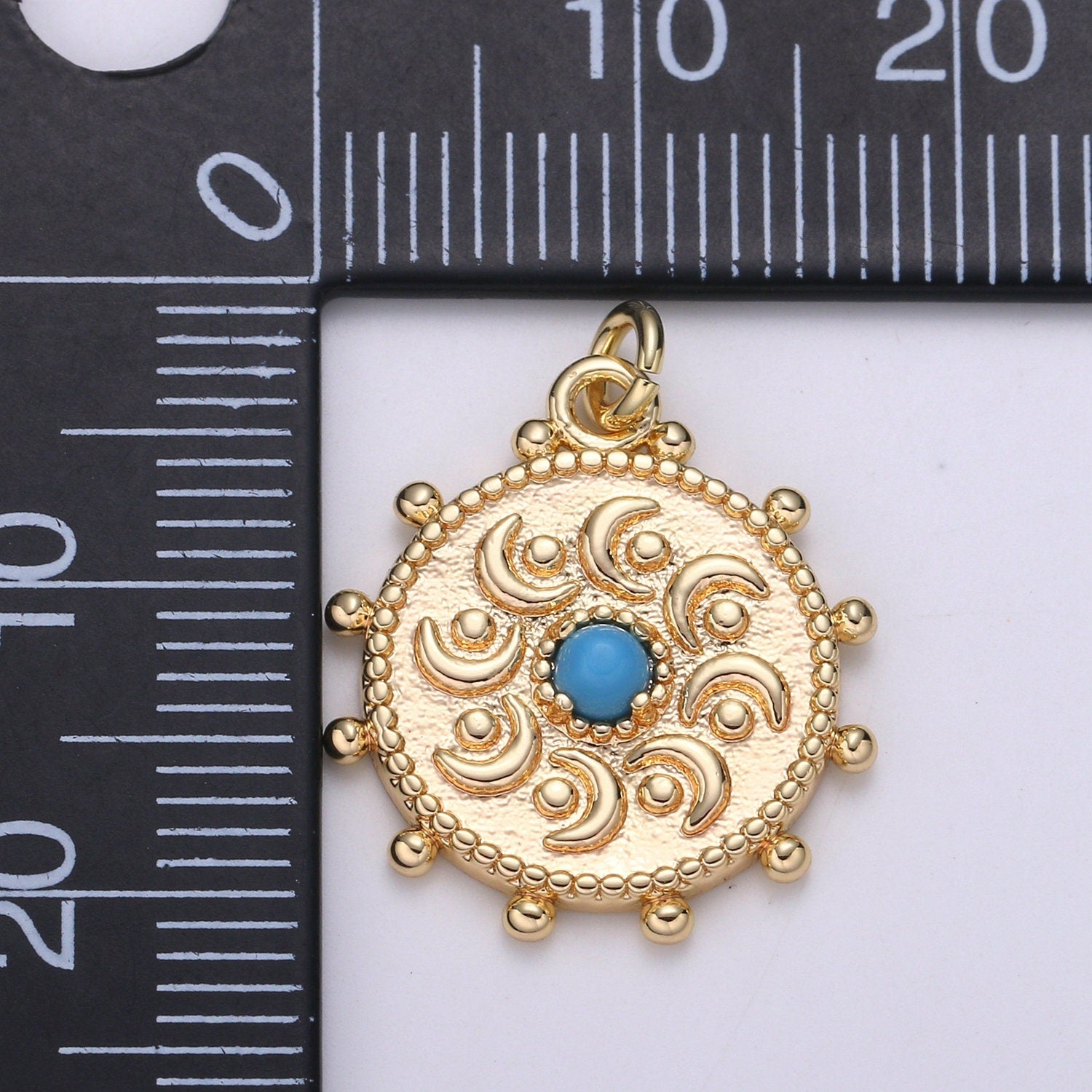 1Pc Gold chakra Charms, Dainty Turquoise Yoga charm in Round Disc Charm Medallion for Necklace, Cresent Moon Bohemian Pendant chgf-2111