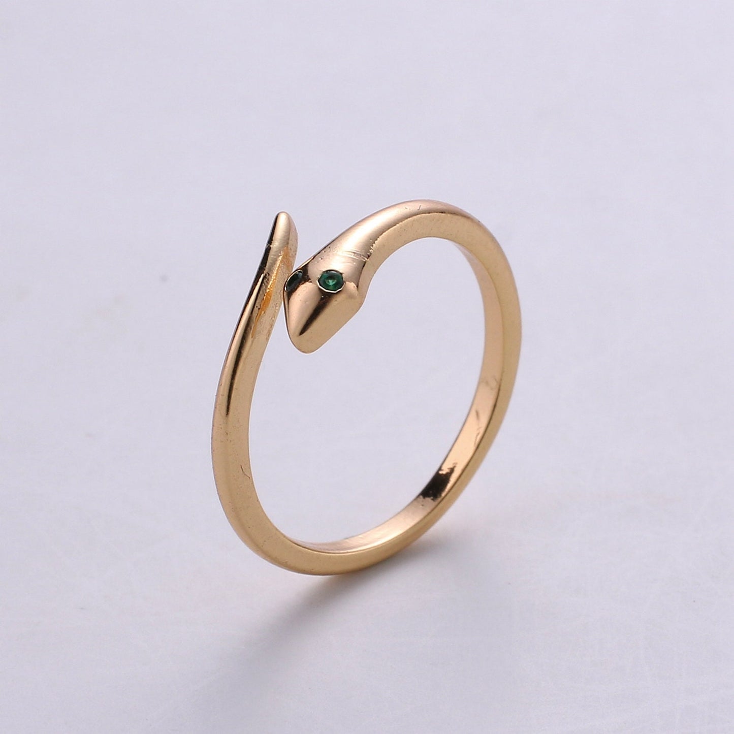 18k Gold Filled Snake Ring, Mini Gold Snake Ring, Green Serpent Animal Ring, Green Stone DIY Jewelry, R-046
