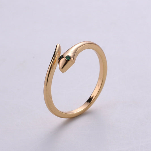 18k Gold Filled Snake Ring, Mini Gold Snake Ring, Green Serpent Animal Ring, Green Stone DIY Jewelry, R-046
