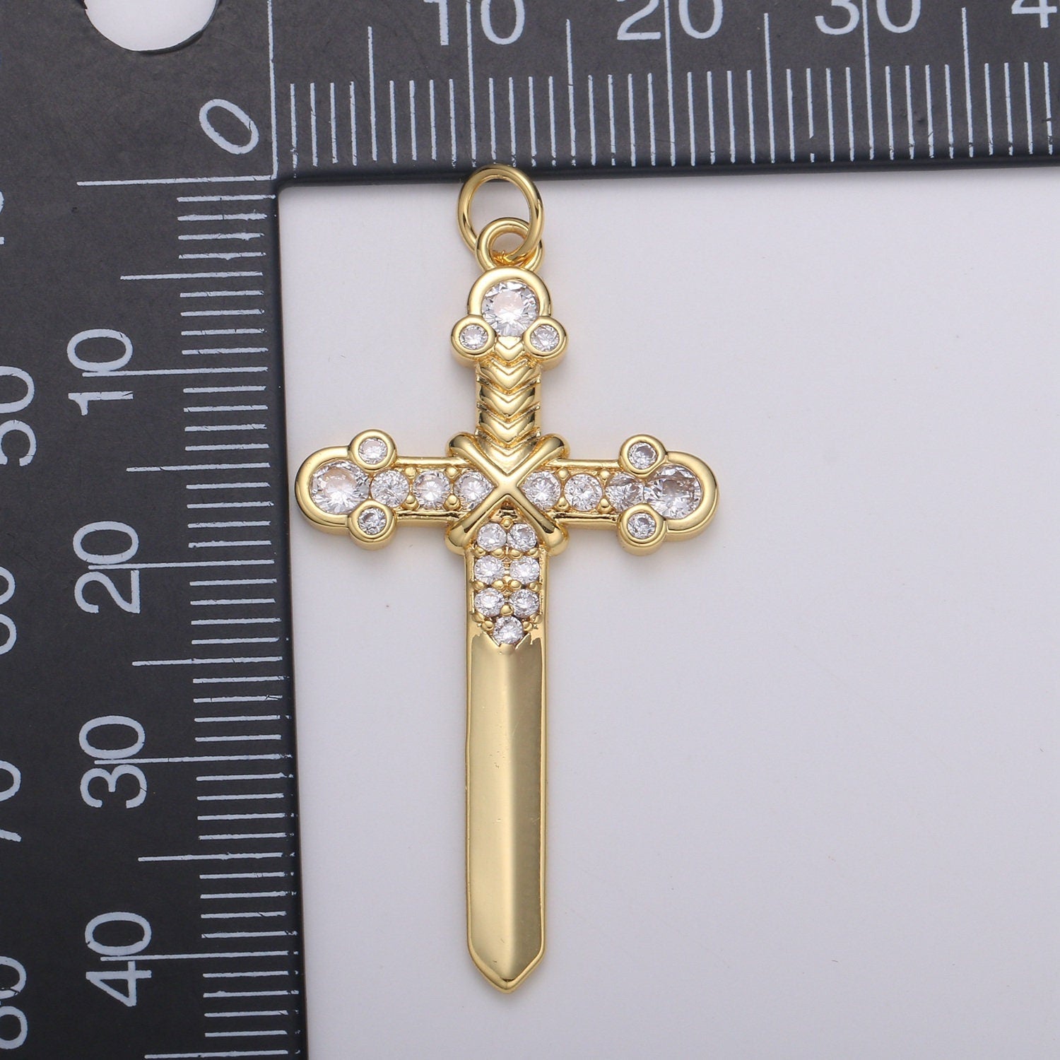 Gold Cubic ZirconiaCross Pendant, CZ Sword Pendant, Earrings pendant, Bracelet Charm, Necklace Pendant, Cross Jewelry chgf 2164