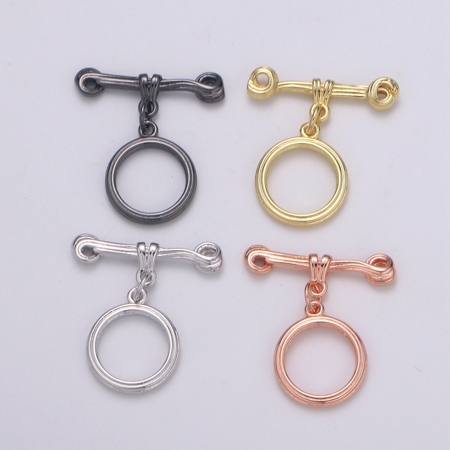 1pc Both sided design Gold Toggle Clasp with jump ring chose color-Gold, Rose Gold Black, Silver OT Clasp for Jewelry Making Supply sup-1141