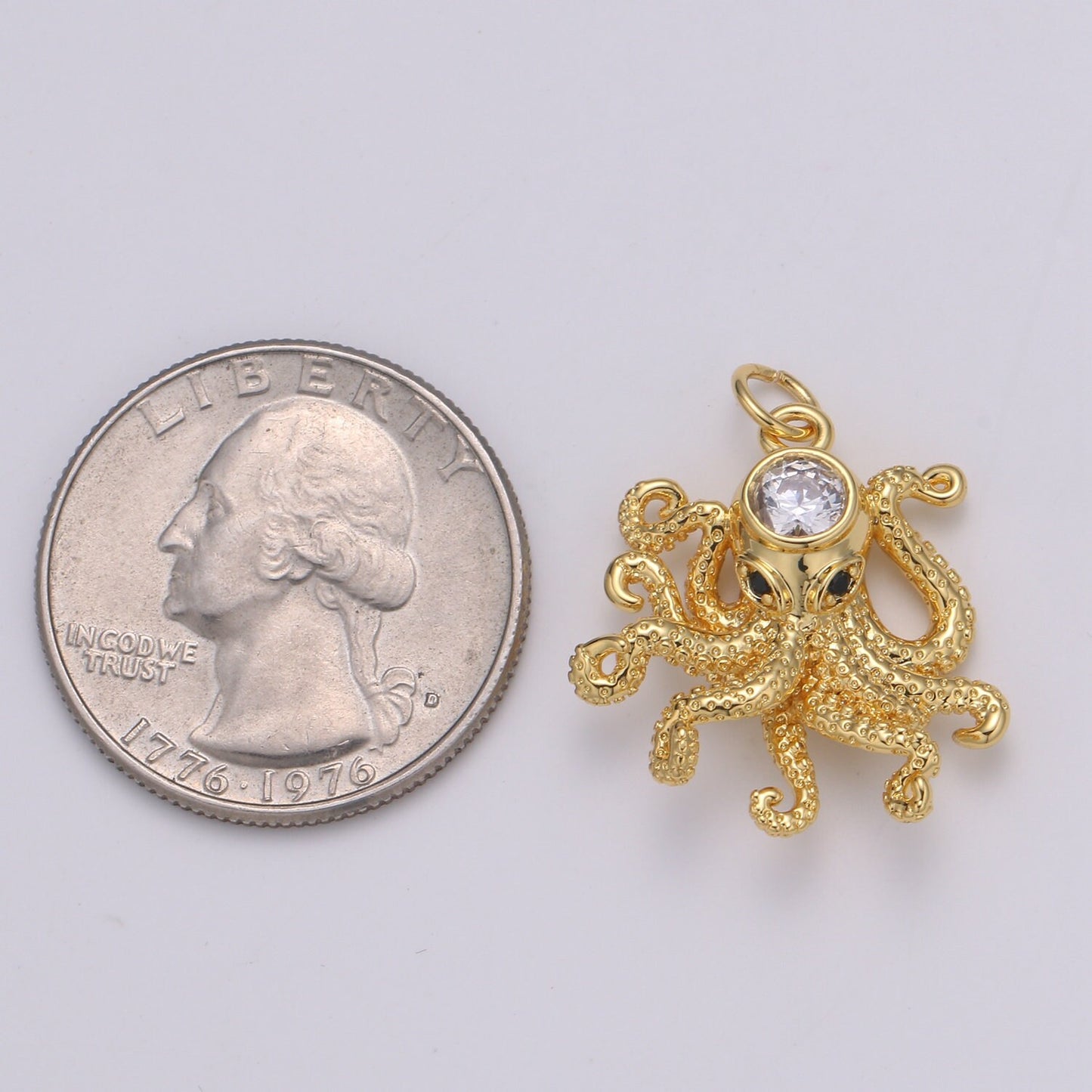 Tiny Gold Octopus Charm Dainty Monster of the deep Pendant CZ Gold Charm Animal Charm Cubic Blue Under the sea Inspired chgf 2168
