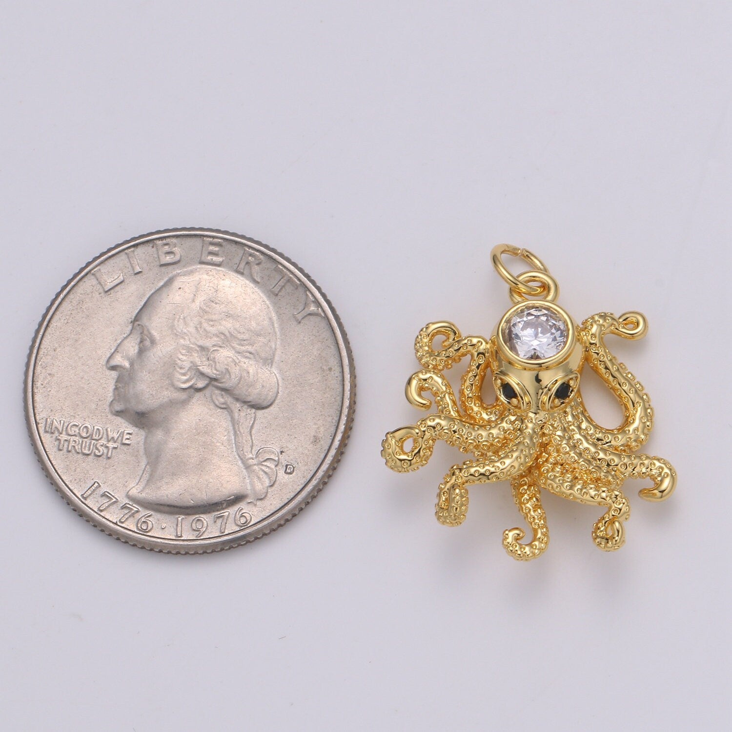 Tiny Gold Octopus Charm Dainty Monster of the deep Pendant CZ Gold Charm Animal Charm Cubic Blue Under the sea Inspired chgf 2168