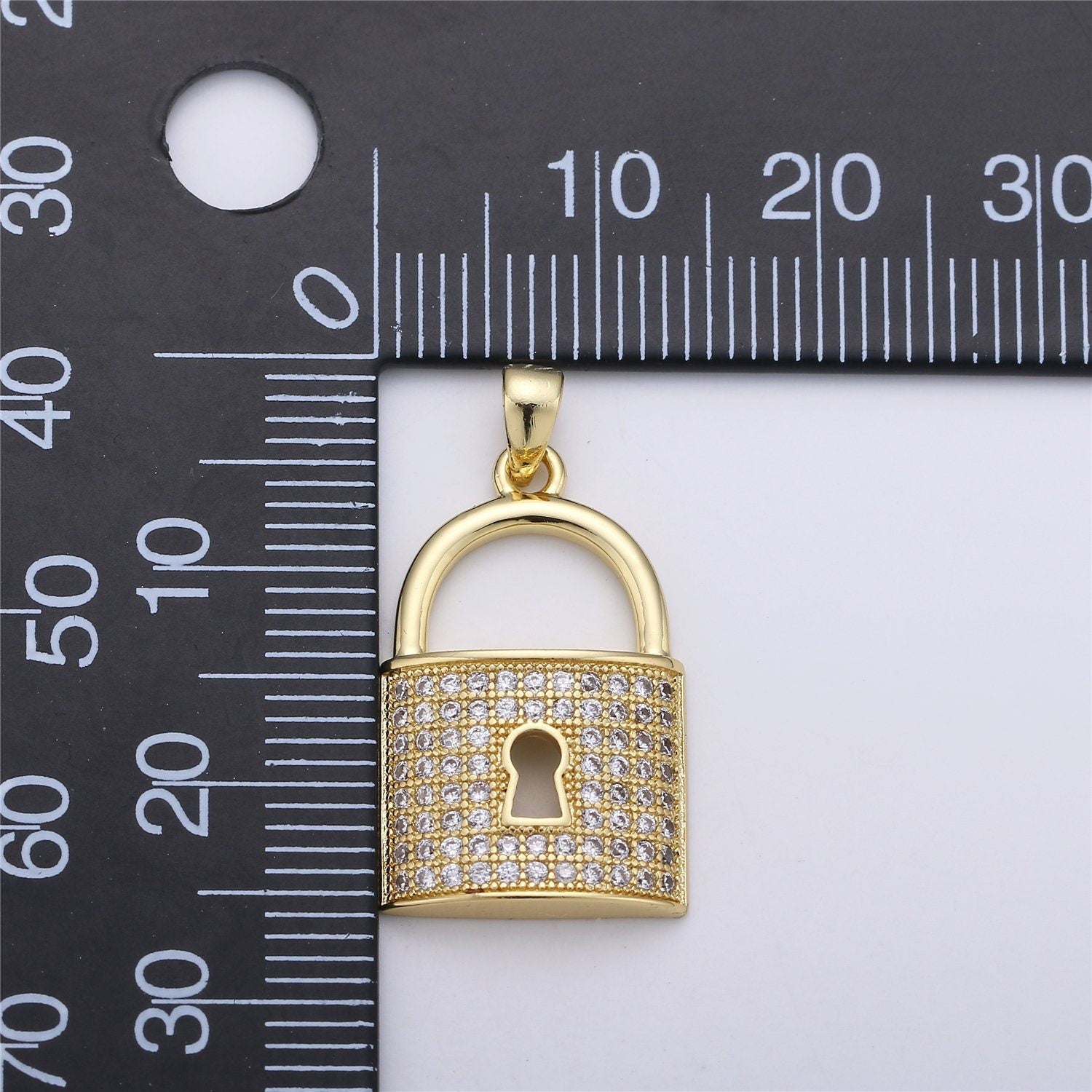 26X14mm Gold Filled Micro Pave lock heart Pendant , Cubic Lock Charms , Silver Lock Necklace Earring Charms Supply I-256