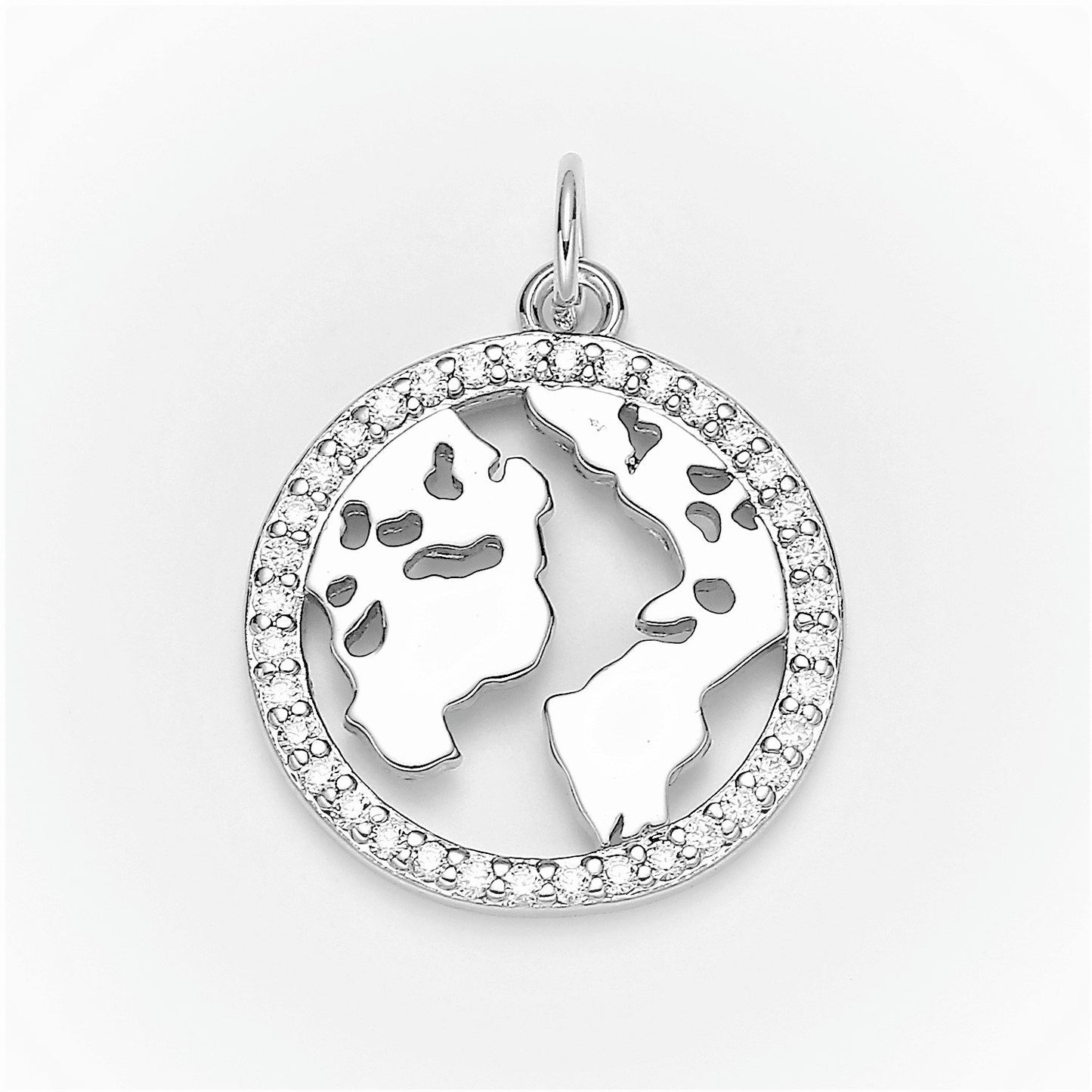 Micro Pave Clear CZ Planet of the Universe Pendant White gold Charm, Silver Star Galaxy, World Continent DIY Jewelry Necklace 