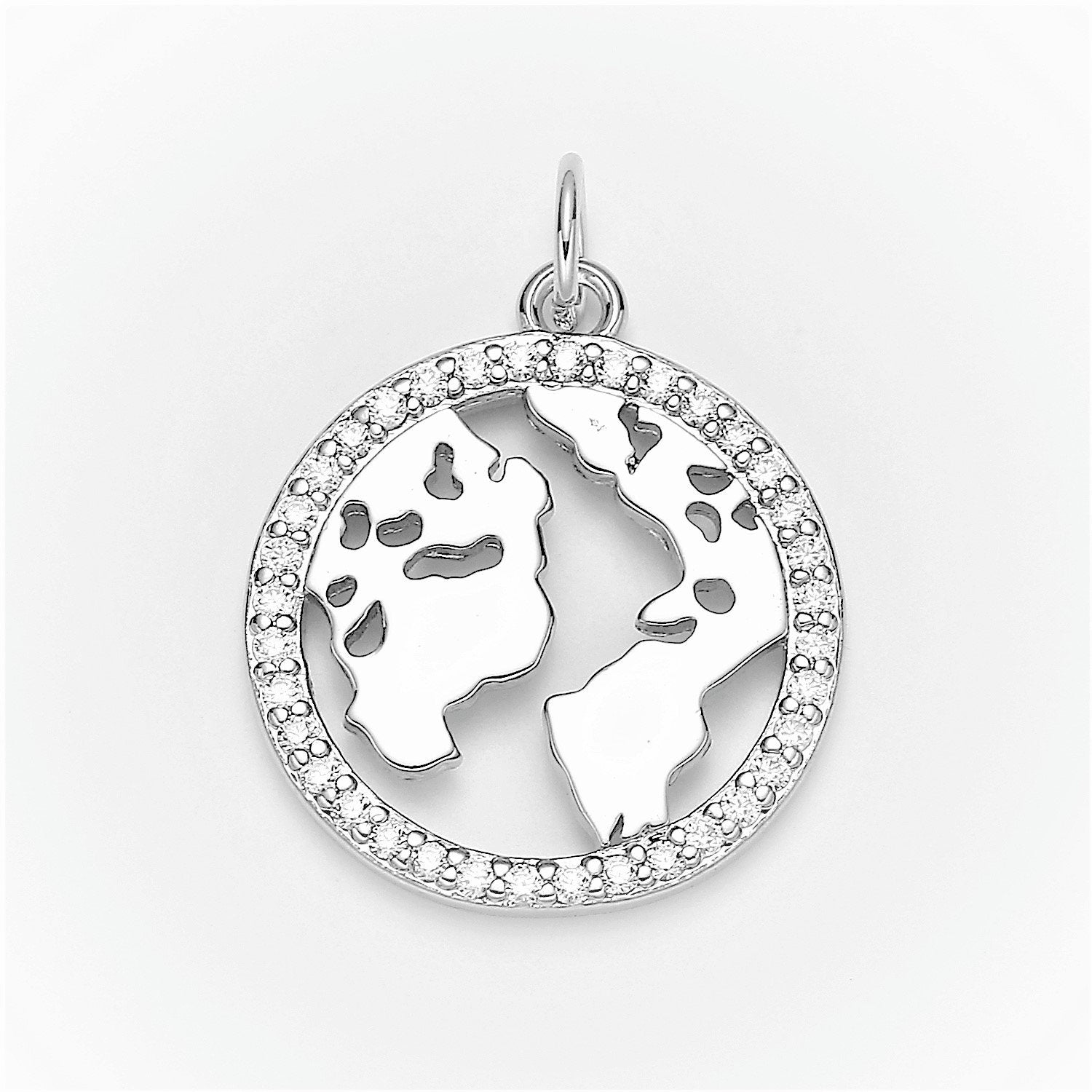 Micro Pave Clear CZ Planet of the Universe Pendant White gold Charm, Silver Star Galaxy, World Continent DIY Jewelry Necklace 