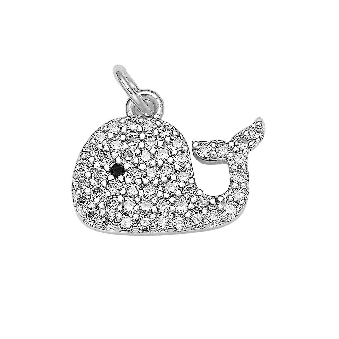 Micro Pave White Gold Whale Charm, Bracelet Charm,Necklace Charm, Earring Charm, Ocean Jewelry, Fish,Dolphin ,Mermaid , E-599