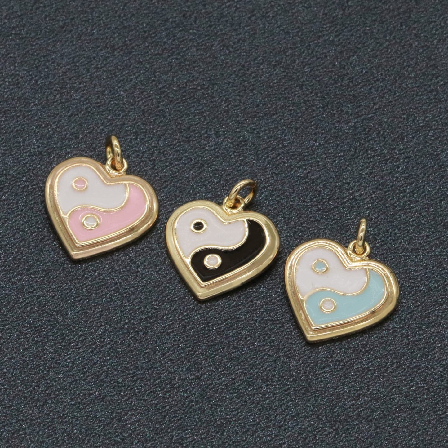 Colorful Enamel Yin yang Charm Heart Pendant, 14K Gold Filled Enamel Y2K Jewelry Pendant, Summer Trend Necklace Bracelet Charm