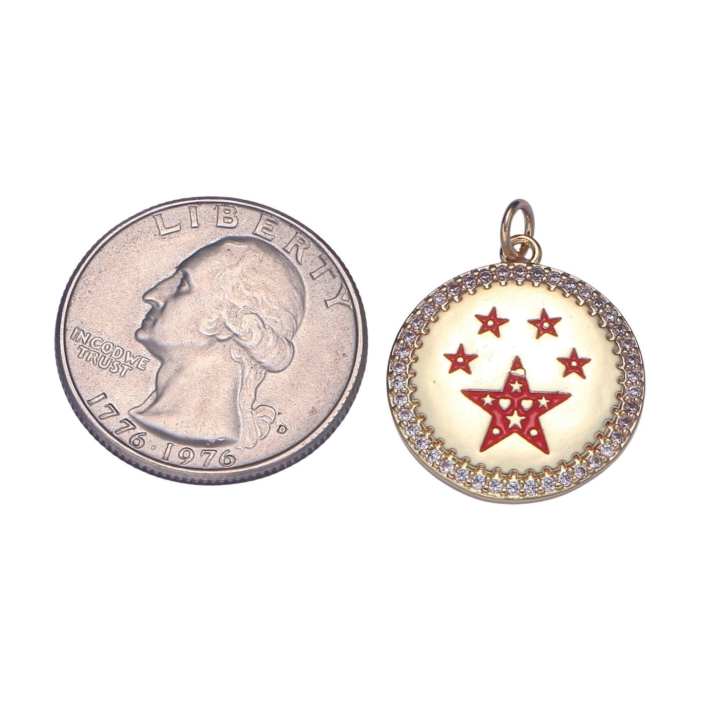 Stars of the World Micro Pave Celestial Jewelry Twinkle Charm Gold Medallion Enamel Jewelry Making Supply Findings, chgf 2195