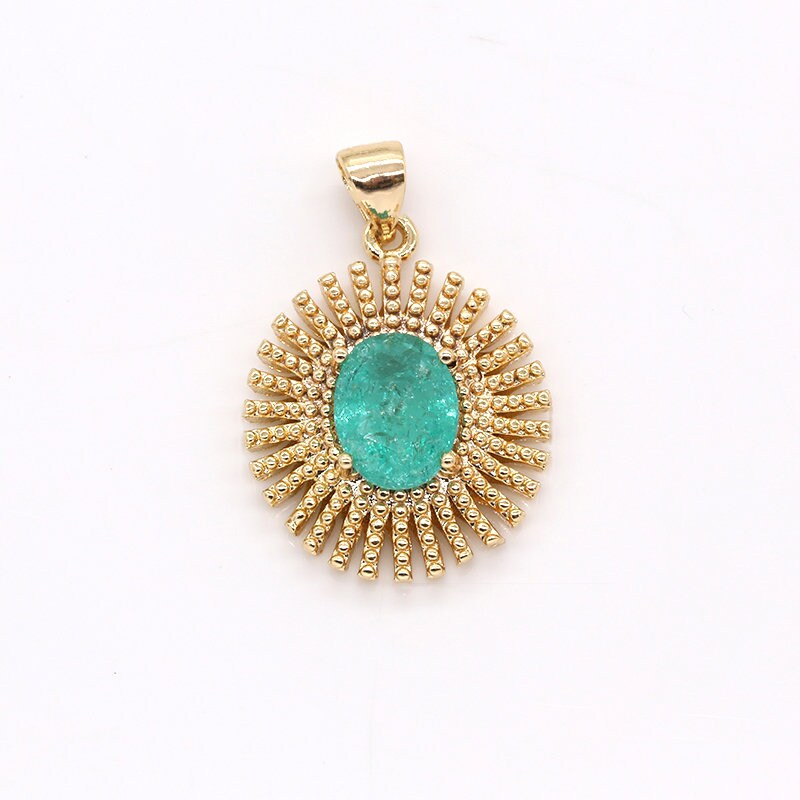 Mini Gold Sun Charm- Green Cubic Sunburst charm, Dainty Charms, Gold Plated Celestial Charm, Sun Rays Pendant -386