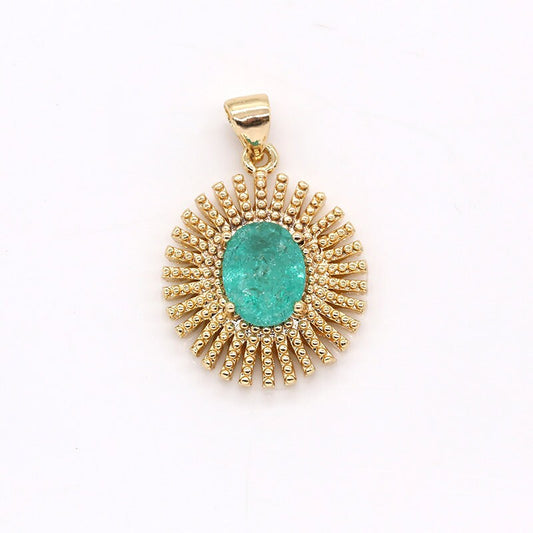 Mini Gold Sun Charm- Green Cubic Sunburst charm, Dainty Charms, Gold Plated Celestial Charm, Sun Rays Pendant -386