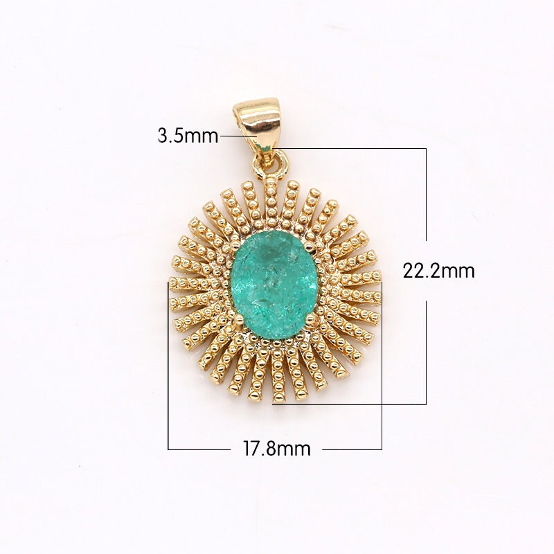Mini Gold Sun Charm- Green Cubic Sunburst charm, Dainty Charms, Gold Plated Celestial Charm, Sun Rays Pendant -386