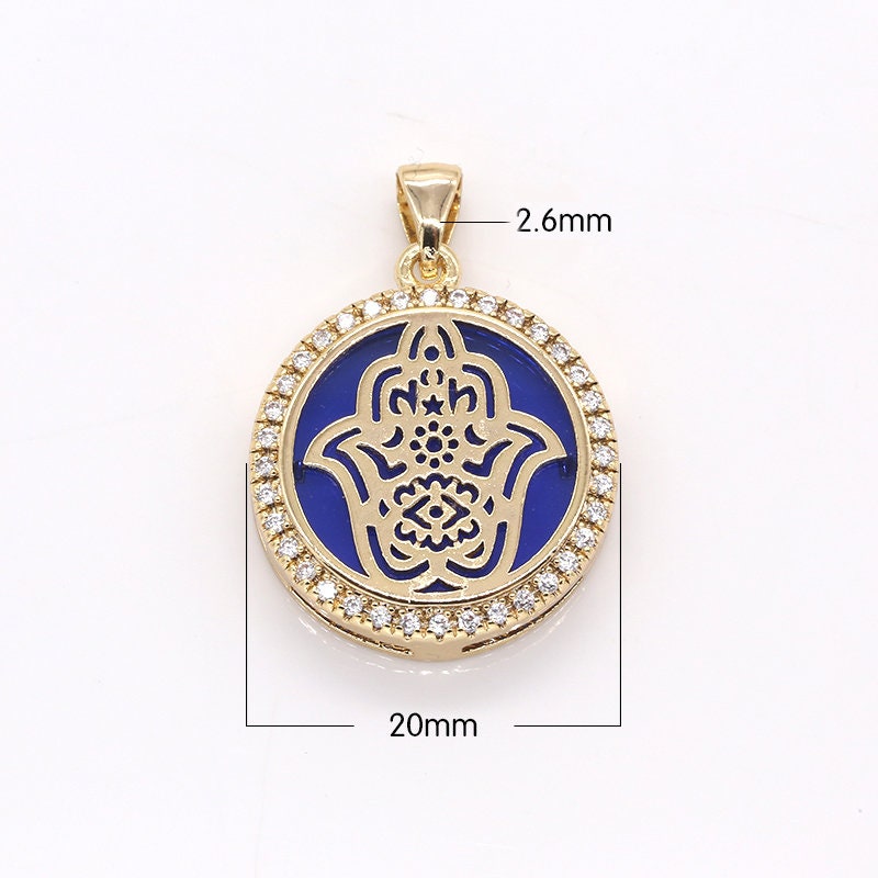 20mm 14k Shiny Gold Hamsa, CZ Hamsa Charms, Fatima Hand Bracelet Necklace Charm, Micro Pave Amulet Jewelry Making -372
