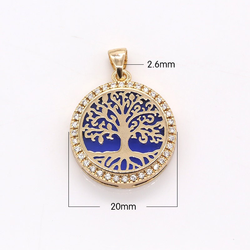 1x Shiny Gold Tree Of LIfe, CZ Bohemian Charms, Filigree Tree Charm Bracelet Necklace Micro Pave Family Boho Jewelry Making, 382