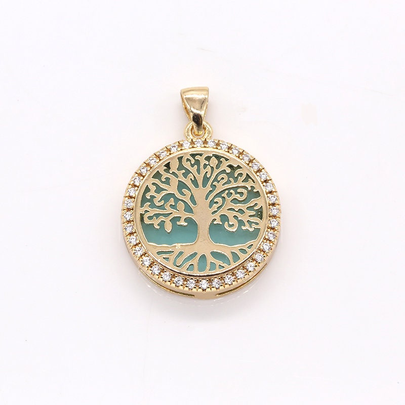 1x Shiny Gold Tree Of LIfe, CZ Bohemian Charms, Filigree Tree Charm Bracelet Necklace Micro Pave Family Boho Jewelry Making, 382