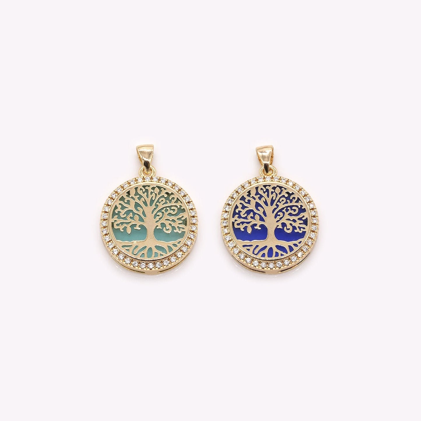 1x Shiny Gold Tree Of LIfe, CZ Bohemian Charms, Filigree Tree Charm Bracelet Necklace Micro Pave Family Boho Jewelry Making, 382