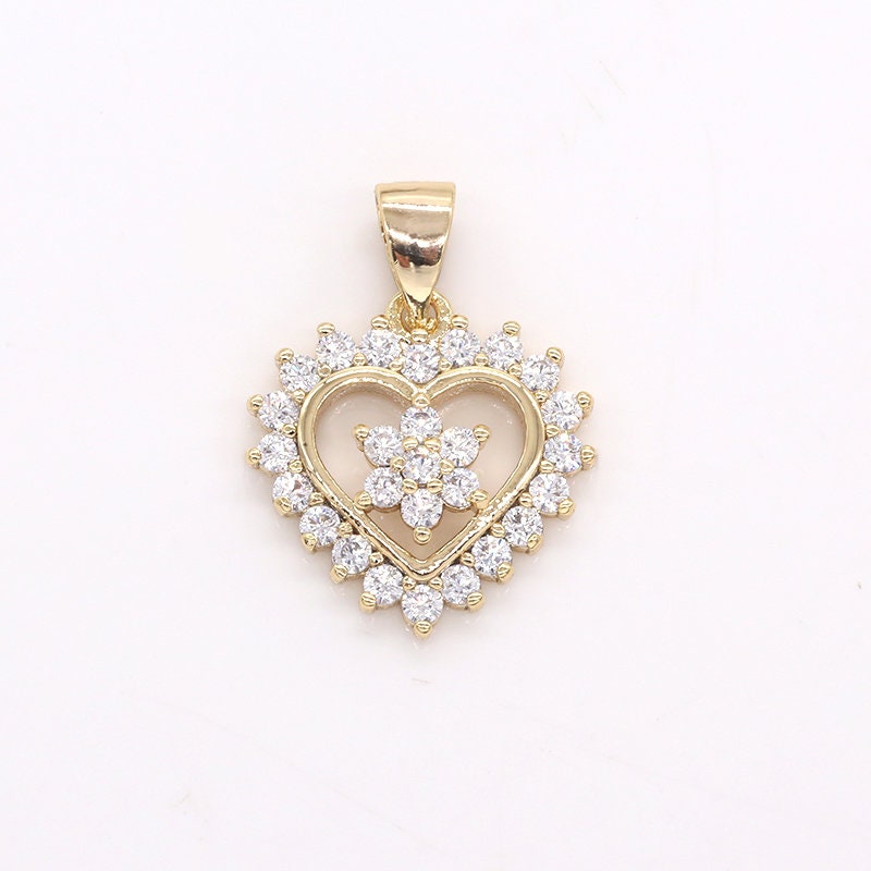 Mini Gold Heart Charm Cubic love Pendant for Bracelet Necklace Jewelry Making -398