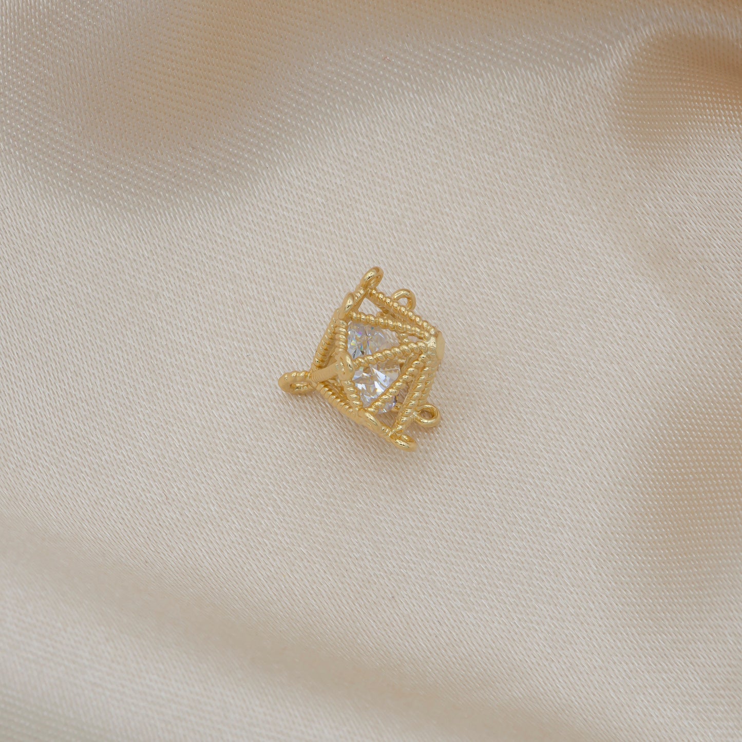 1x Gold Plated Mini Cage Pendant, Tiny Cz Dangle Charm, Spinner Charm UFO for DIY Jewelry -252