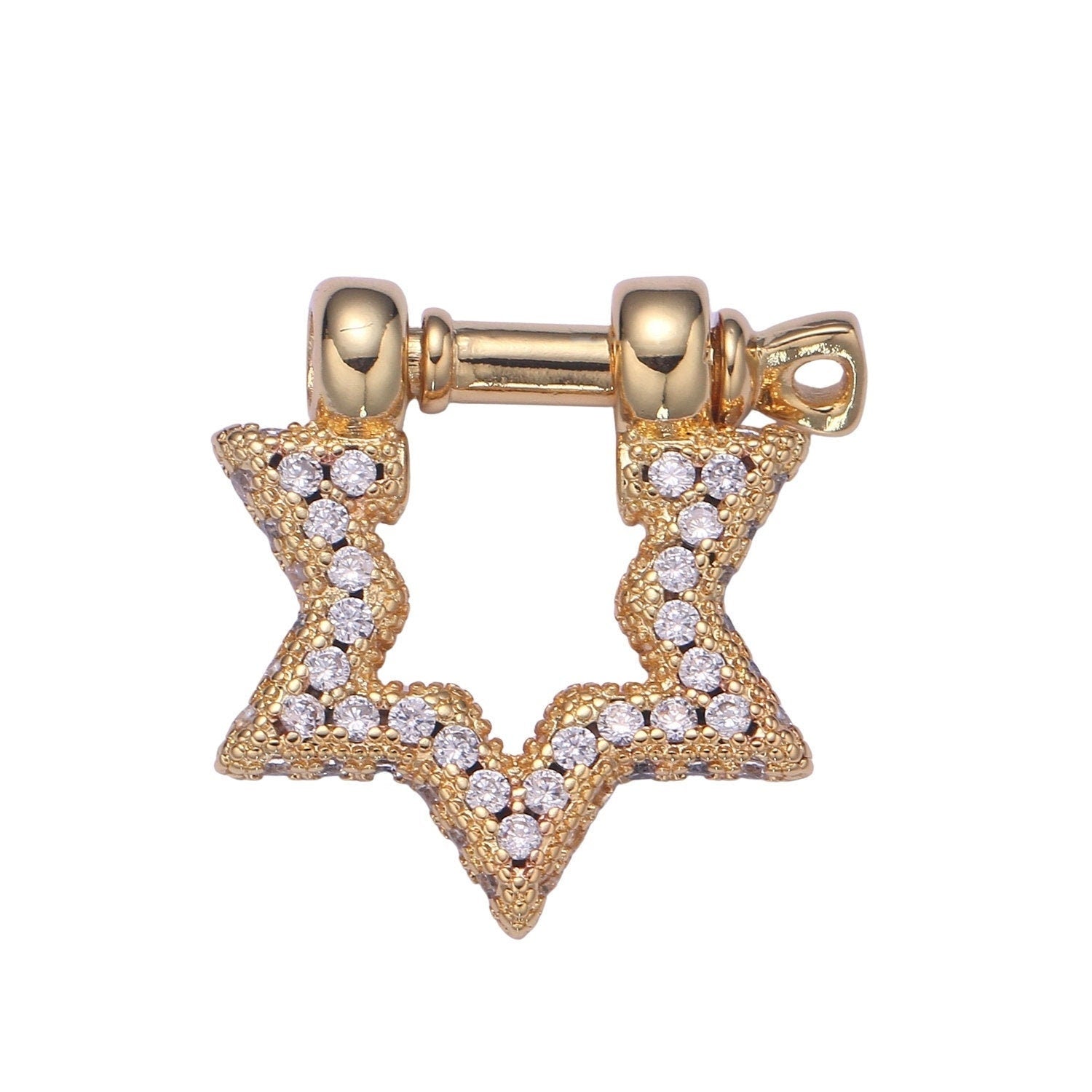 1pc Shackle Screw Clasp, Screw Clasp Crown , Interlocking Crown Clasp, Pave Star Shaped Clasps, Gold Color, supp 1160