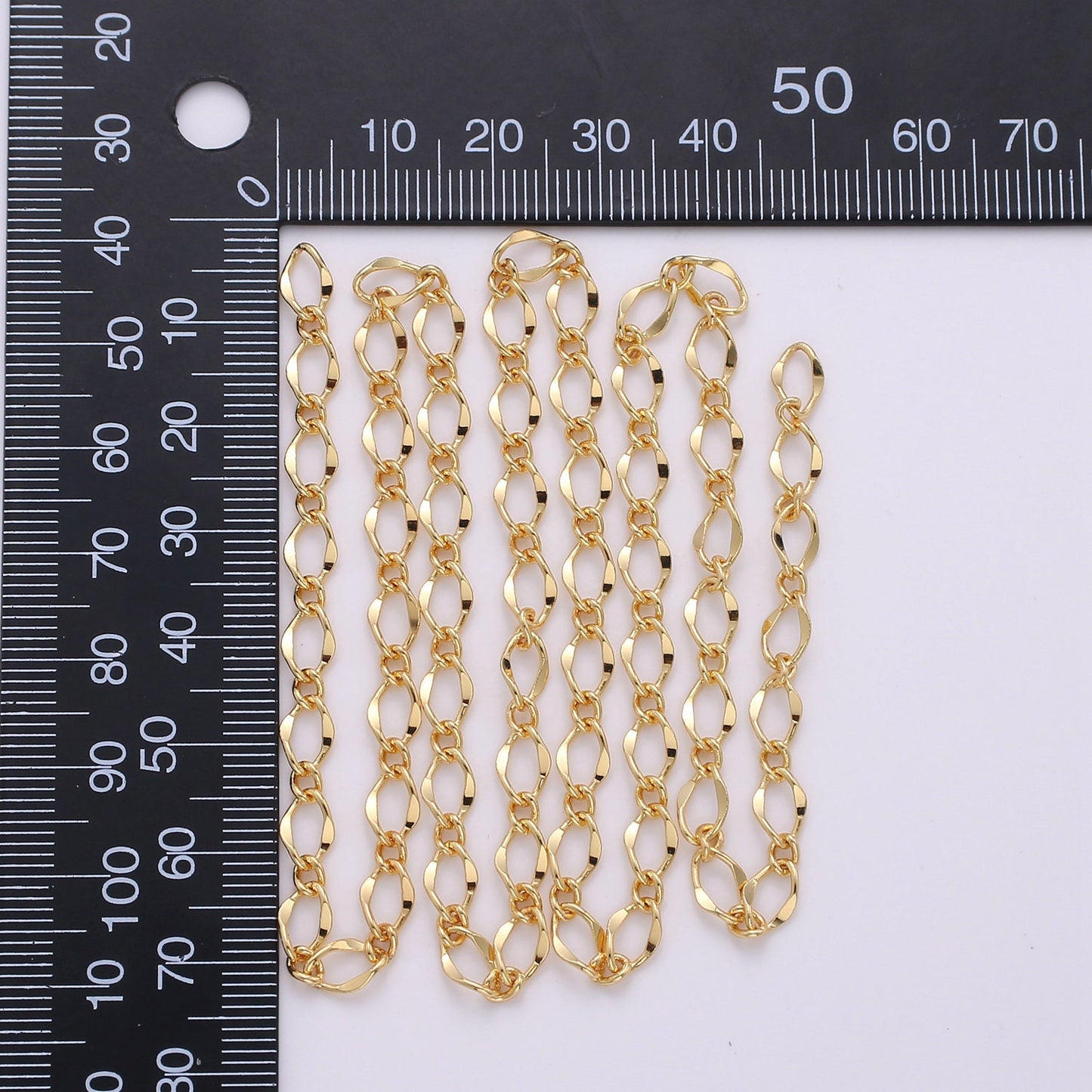 Gold Fancy Twisted Chain by Yard, Cable Diamond Chain, Wholesale bulk Roll Chain for Bracelet, Necklaces Jewelry Making, Width is 4.8mm, 157
