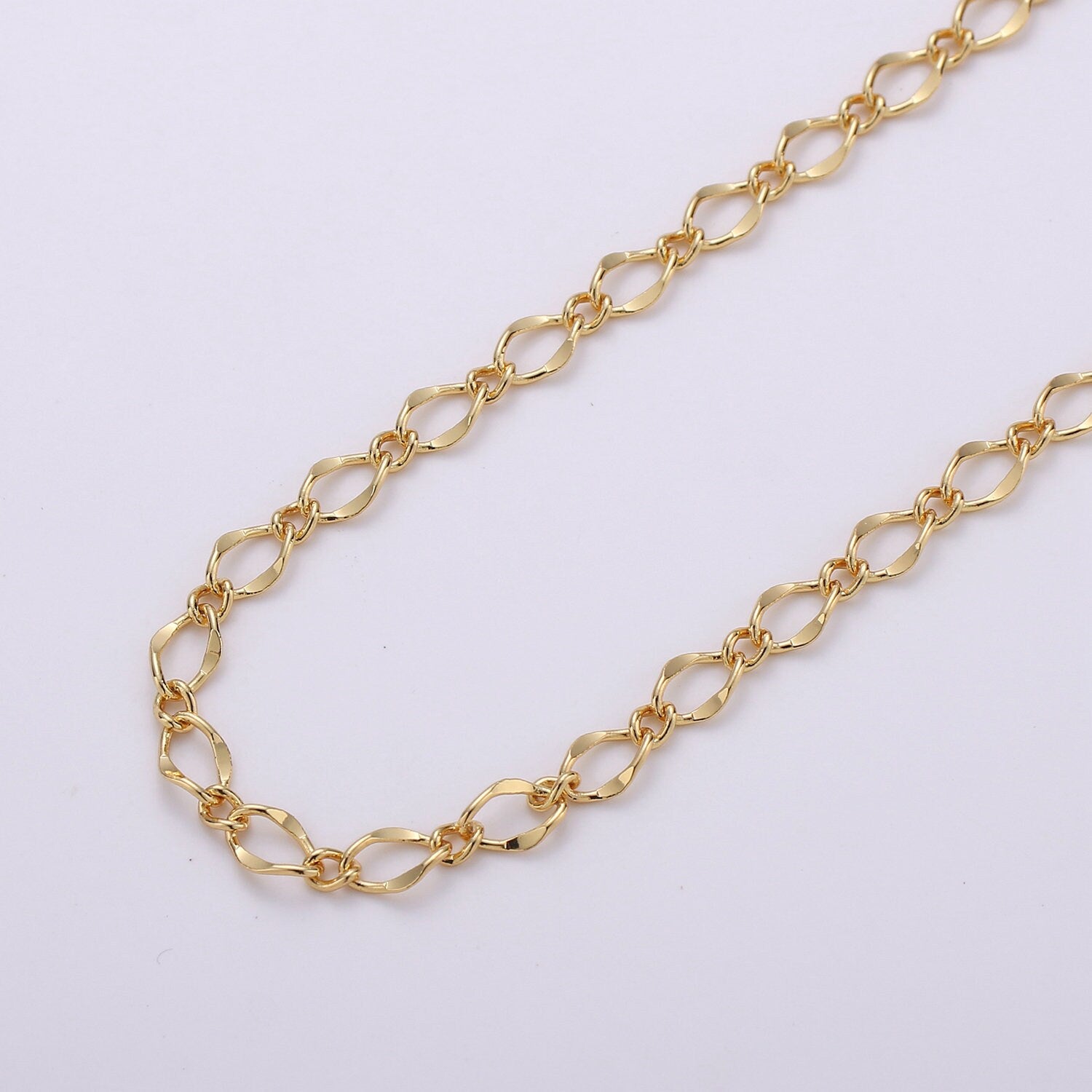Gold Fancy Twisted Chain by Yard, Cable Diamond Chain, Wholesale bulk Roll Chain for Bracelet, Necklaces Jewelry Making, Width is 4.8mm, 157