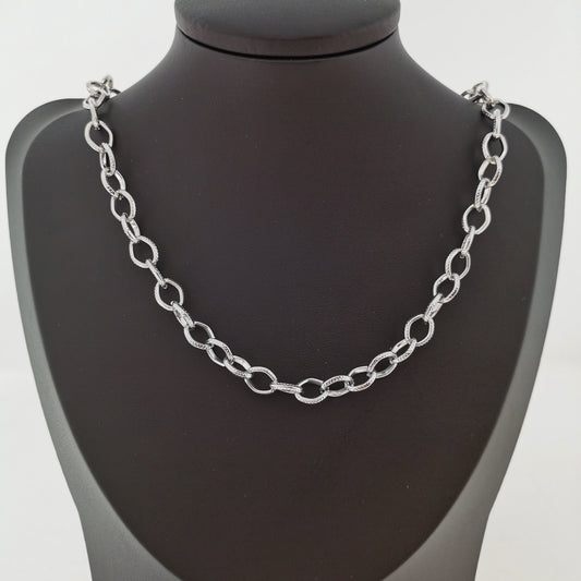 White Gold Pounded Diamond Rolo Chain by Yard, Oval Link Chain, Wholesale bulk Roll Chain for Jewelry Making, Width 7.6mm,Roll-211, 94