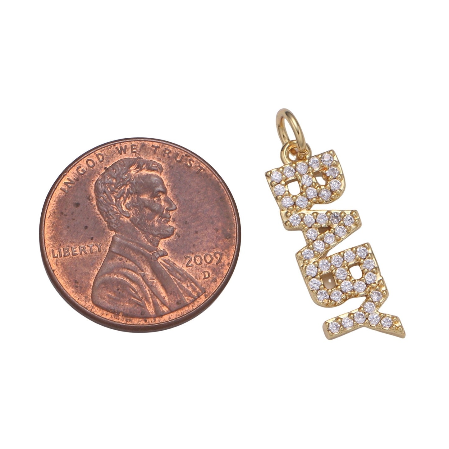 1pc BABY Letters Gold Charm, Micro Pave Cubic Zirconia Pendant Charm, Dainty Charm, For DIY Jewelry, Gold Color, CHGF-2174